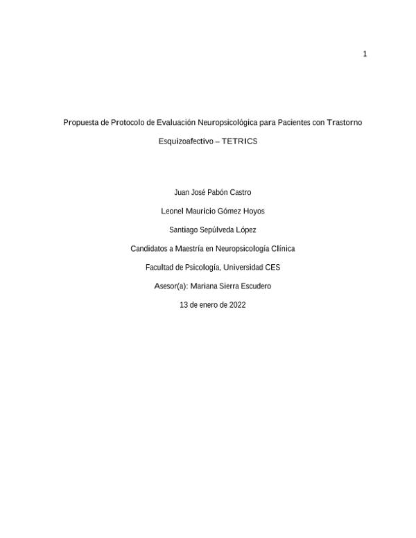 Propuesta De Protocolo De Evaluación Neuropsicológica Para Pacientes ...